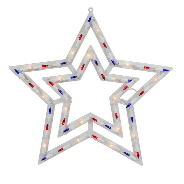 Lighted Patriotic Star Window Silhouette Decoration - 17" - Red  White and Blue