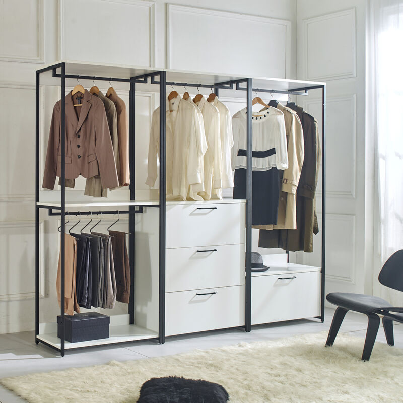 Fiona Wood and Metal Walk-in Closet with Three Drawers