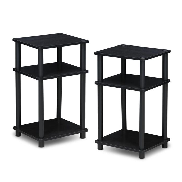 Furinno Just 3-Tier Turn-N-Tube End Table / Side Table / Night Stand / Bedside Table with Plastic Poles, 2-Pack, Americano/Black