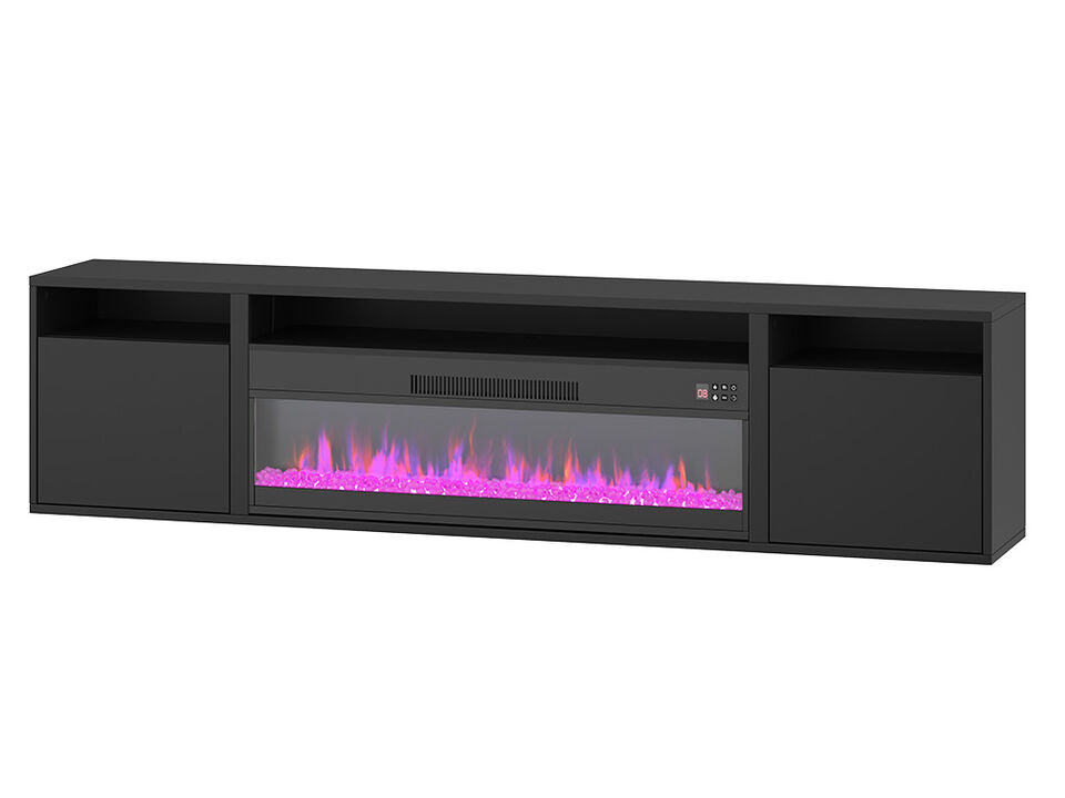 BELLEZE Floating Fireplace TV Stand Wall Mounted with 36" Electric Fireplace Heater, 70" LED Entertainment Center with Storage for TVs up to 75", Modern Media Console TV Shelf For Living Room (Black)