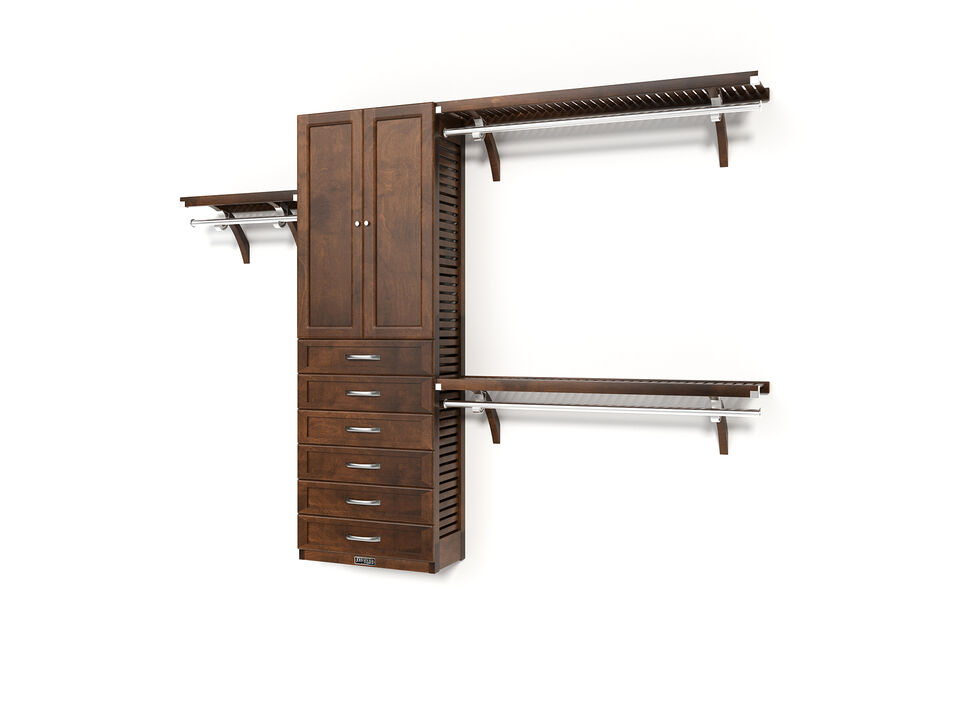 Solid Wood Reach-In Closet Organizer with 6 Shaker Style Drawers and Solid Wood Doors