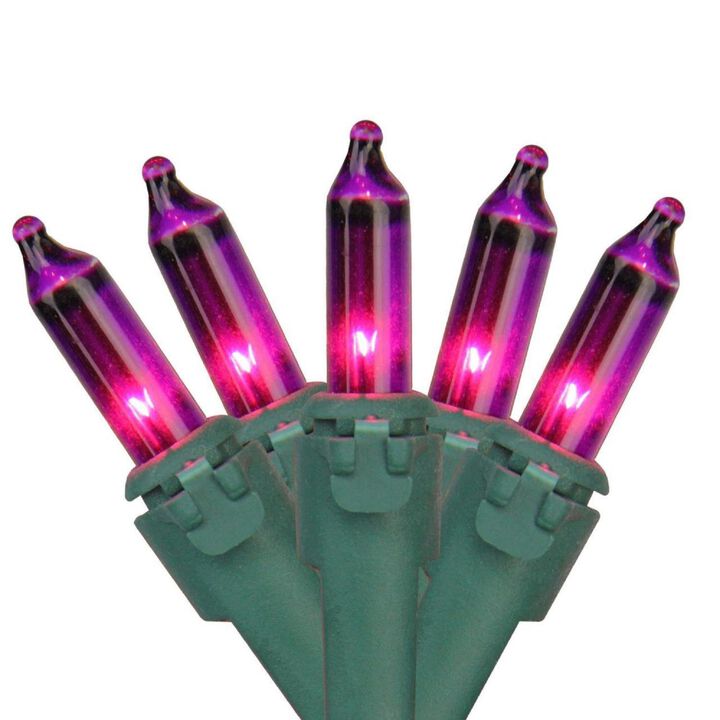 150 Pinkish Purple Chasing 8 Function Mini Christmas Lights - 31.25 ft Green Wire