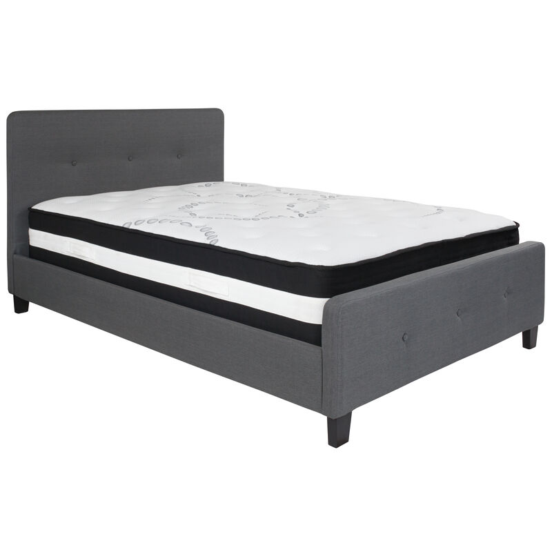 Tribeca Full Size Tufted Upholstered Platform Bed in Dark Gray Fabric with Pocket Spring Mattress