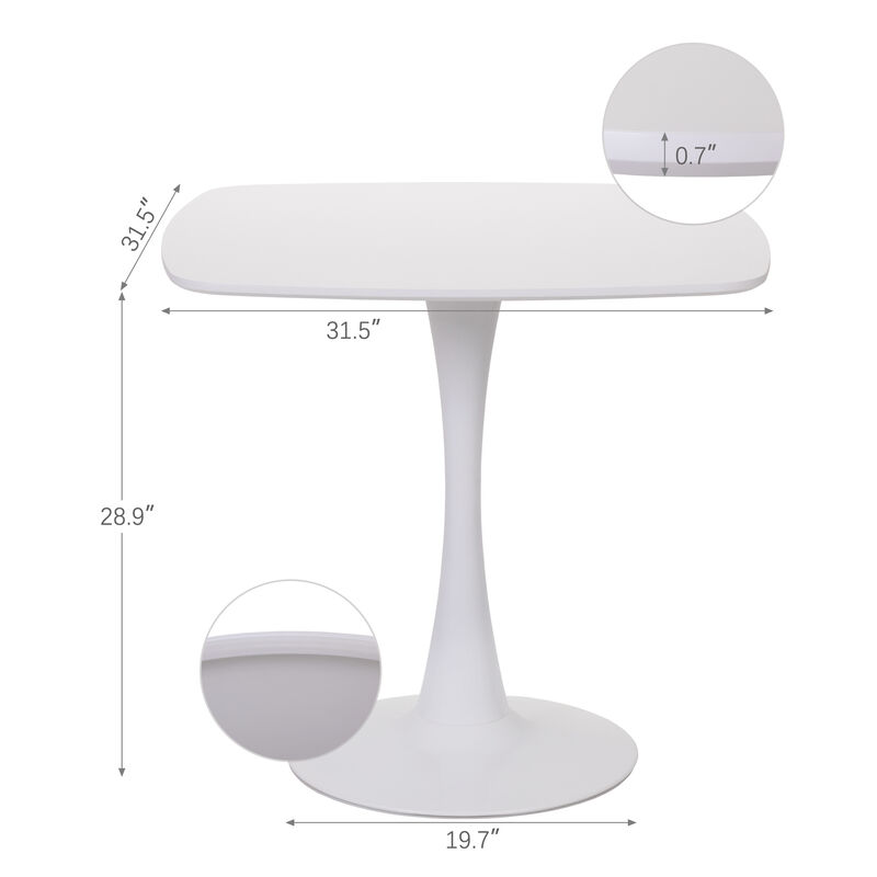 Modern Square Dining Table, White Tulip Kitchen Table with Metal Pedestal Base for 4 Persons