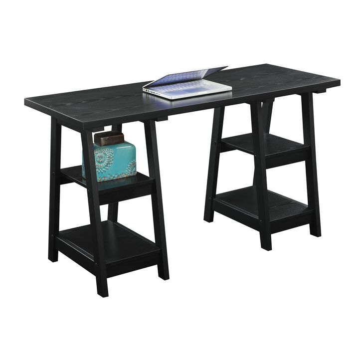 Designs2Go Double Trestle Desk with Shelves