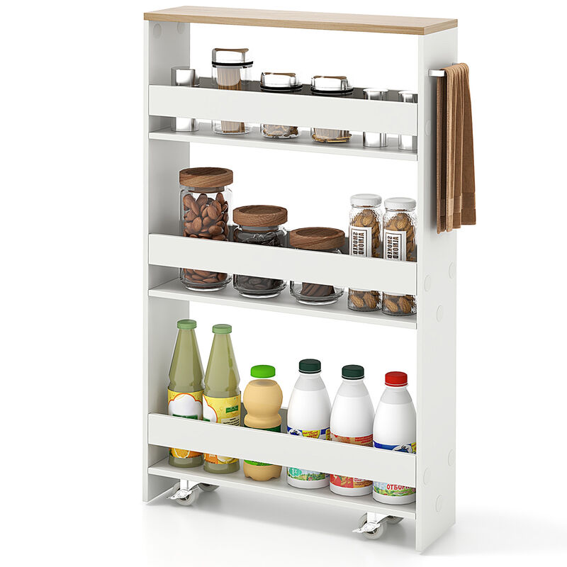 Rolling Kitchen Slim Storage Cart Mobile Shelving Organizer with Handle