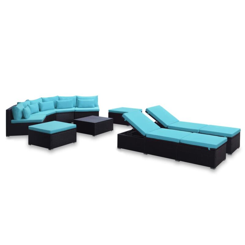 vidaXL 9 Piece Garden Lounge Set with Cushions Poly Rattan Blue