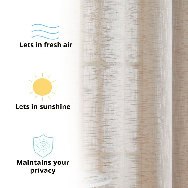 THD Harley Faux Linen Textured Semi Sheer Privacy Light Filtering Transparent Window Grommet Thick Curtains Drapery Panels for Bedroom & Living Room, 2 Panels