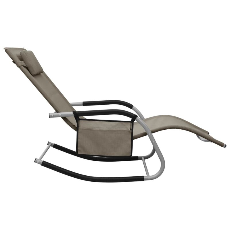 vidaXL Sun Lounger - Textilene Material, Taupe and Gray - Perfect for Garden or Beach, Comes with a Pillow and a Side Bag, Easy Assembly Required