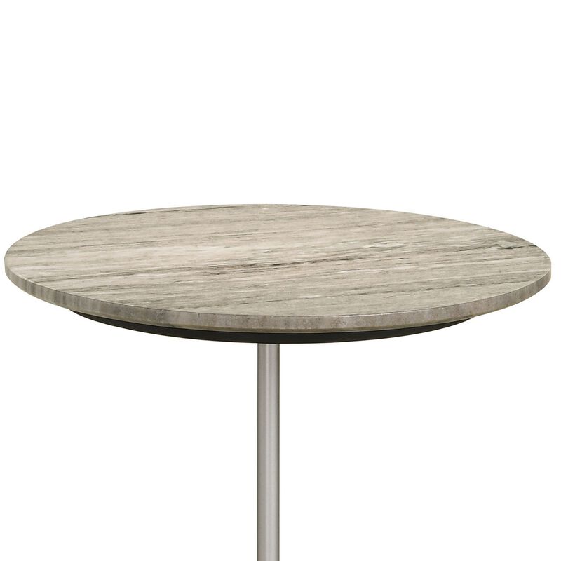 24 Inch Side Table, Round White Marble Top, Brown Mango Wood Pedestal Base - Benzara