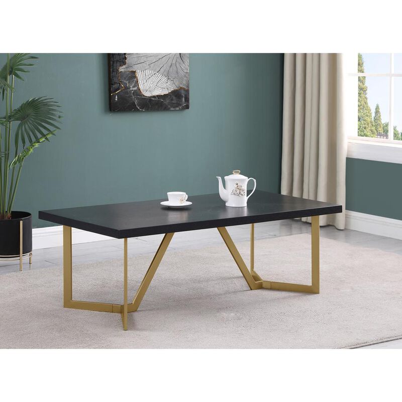 Black wood top coffee table w/ gold color iron legs