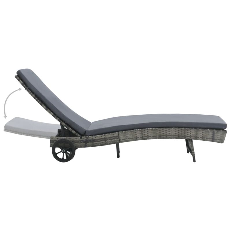 vidaXL Outdoor Sunlounger with Wheels and Cushion, Poly Rattan Furniture, Adjustable Backrest, Anthracite - Ideal for Garden, Patio, Balcony