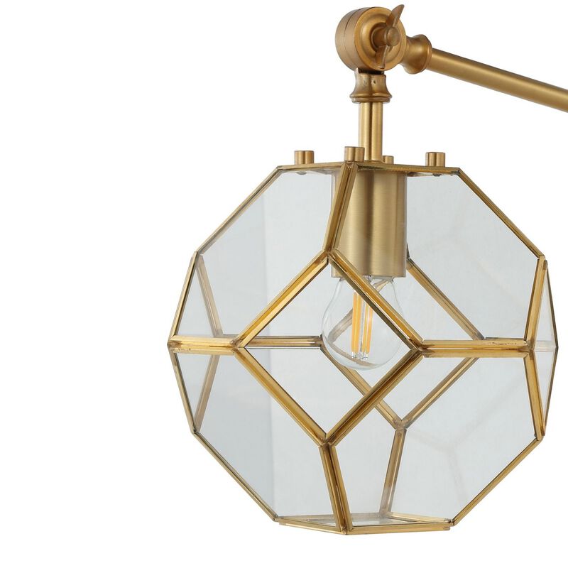 Honeycomb 7.5" 1-Light Modern Contemporary Arm-Adjustable Iron/Glass LED Sconce, Brass Gold/Clear