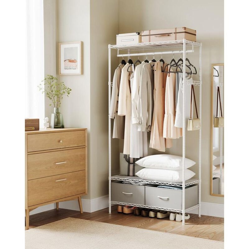 Clothes Rack with Mesh Shelf and Drawers