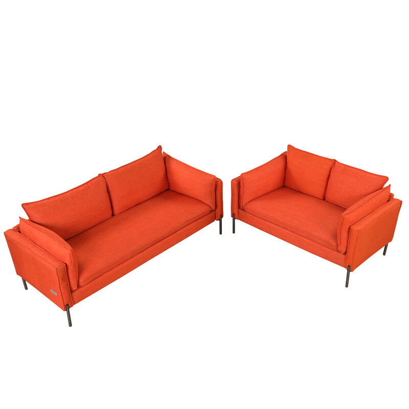 2 Piece Sofa Sets Modern Linen Fabric Upholstered Loveseat and 3 Seat Couch Set Furniture for Different Spaces, Living Room