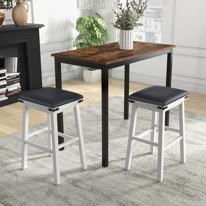 Set of 2 Dining Bar Stool with Acacia Wood Frame