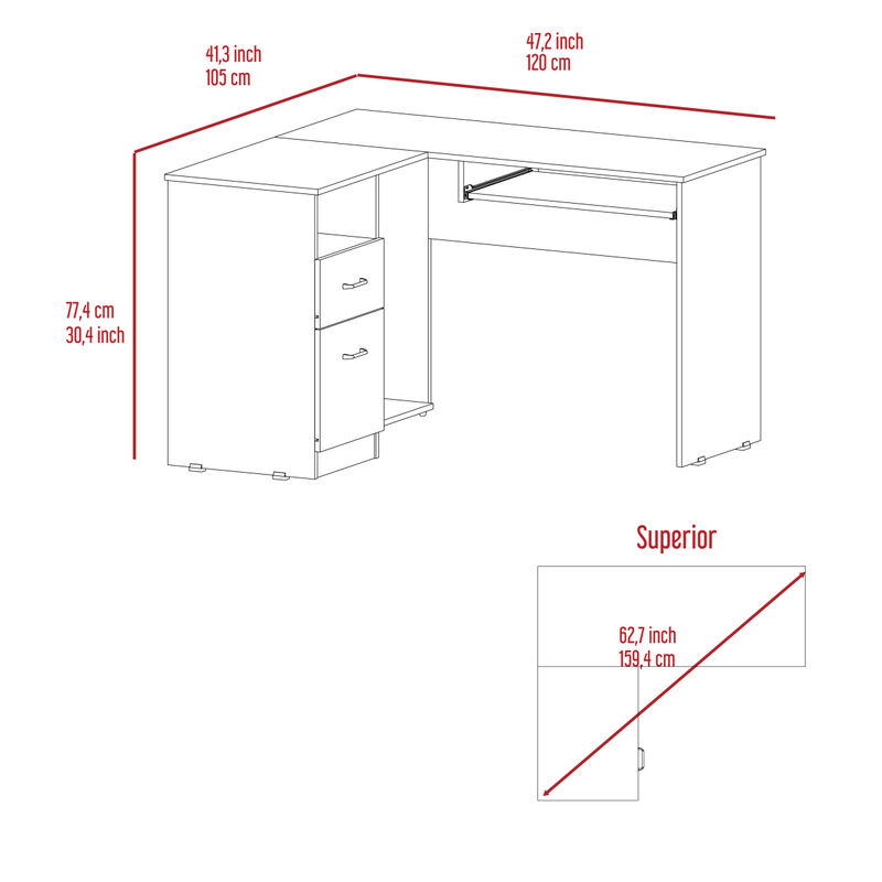 Glendale 2-Drawer 1-Shelf L-Shaped Computer Desk Smokey Oak