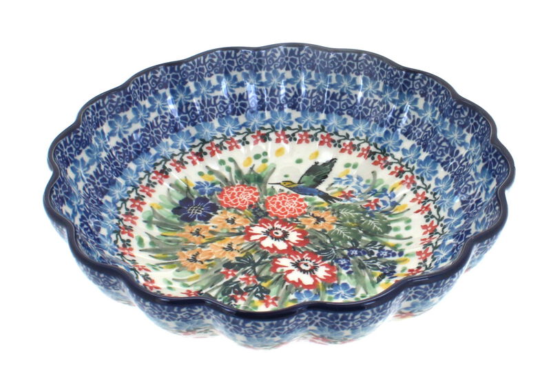 Blue Rose Polish Pottery Bluebird Medium Scallop Dish