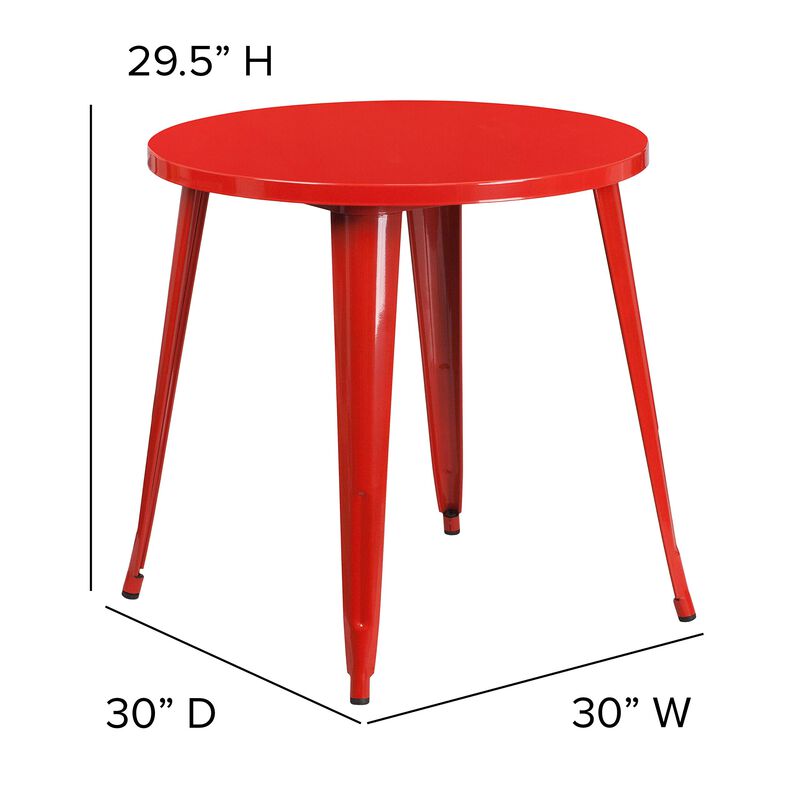 Flash Furniture Jeffrey Commercial Grade 30" Round Red Metal Indoor-Outdoor Table