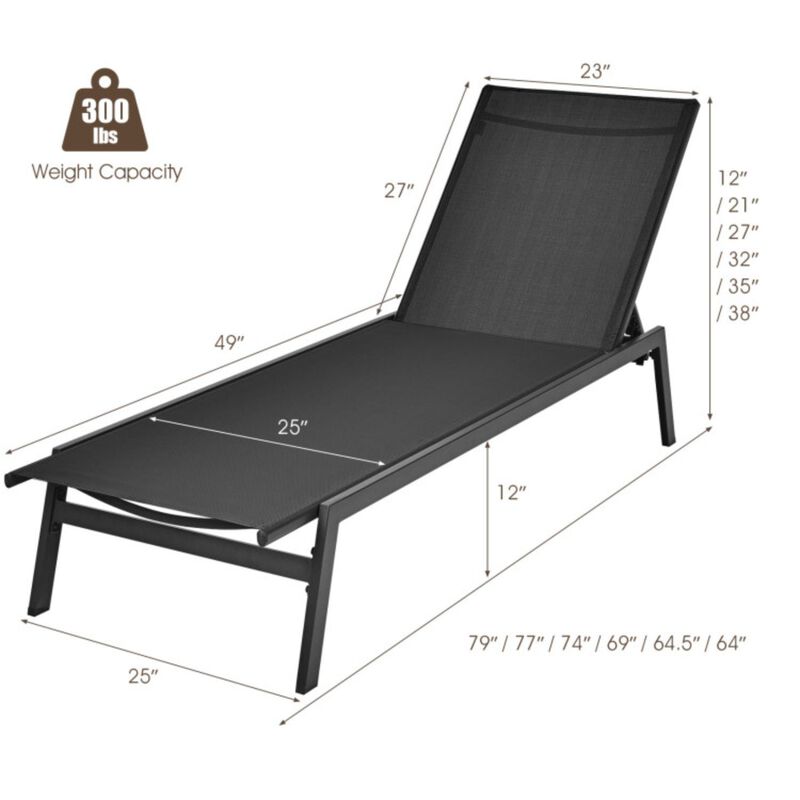 Outdoor Reclining Chaise Lounge Chair with 6-Position Adjustable Back