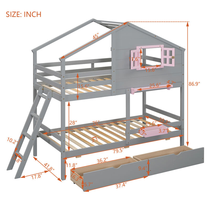 Merax Wood Bunk Bed with Storage Drawers