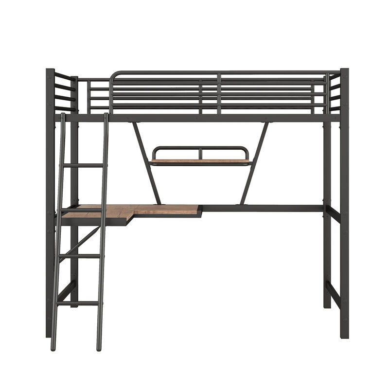 Merax Metal Frame Loft Bed with Desk and Shelf