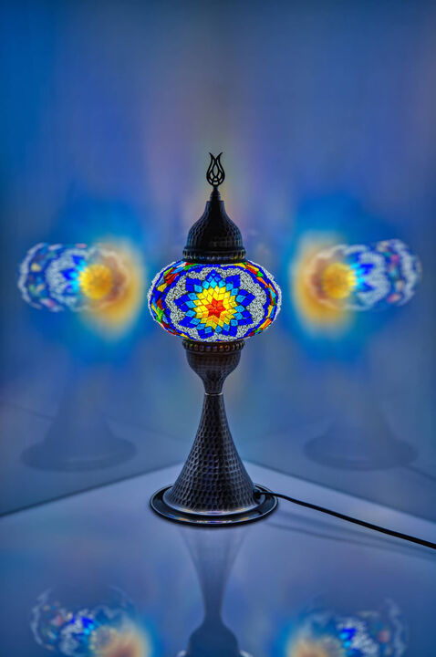 16 in. Handmade Elite Multicolor Snowflake Mosaic Glass Table Lamp with Brass Color Metal Base