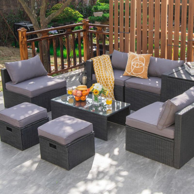 Hivvago 8 Pieces Patio Furniture Set with Storage Box and Waterproof Cover