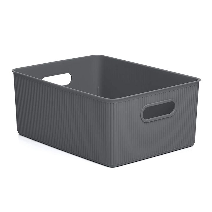 15 L Ribbed Storage Bin, Grey