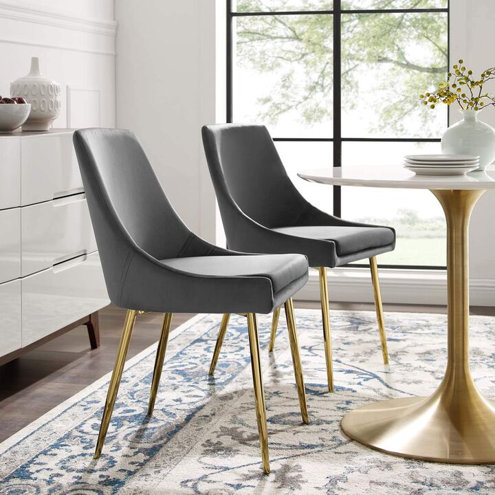 Modway Viscount Performance Velvet Dining Chairs - Set of 2, Gold Charcoal