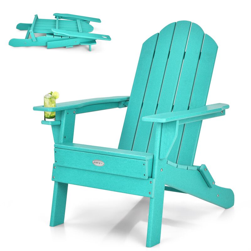 Foldable Weather Resistant Patio Chair with Built-in Cup Holder