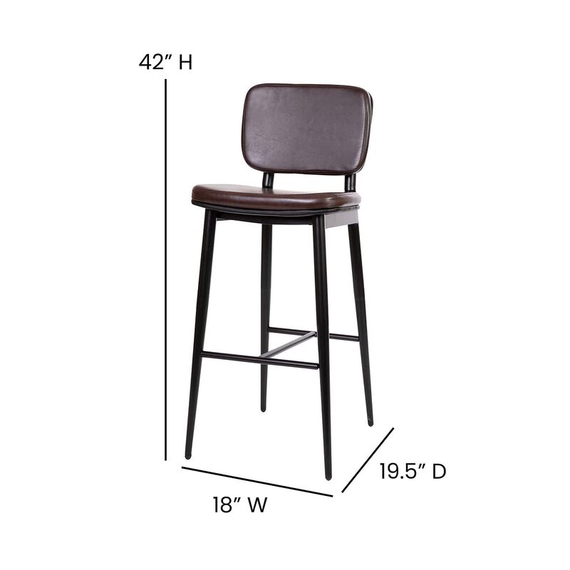 Flash Furniture Kenzie Commercial Grade Mid-Back Barstools - Brown LeatherSoft Upholstery - Black Iron Frame with Integrated Footrest - Set of 2