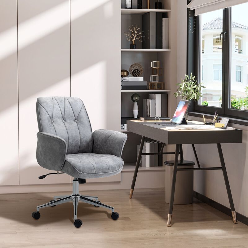 Grey Contemporary Seating: Mid-Back Movable Home Workstation Chair