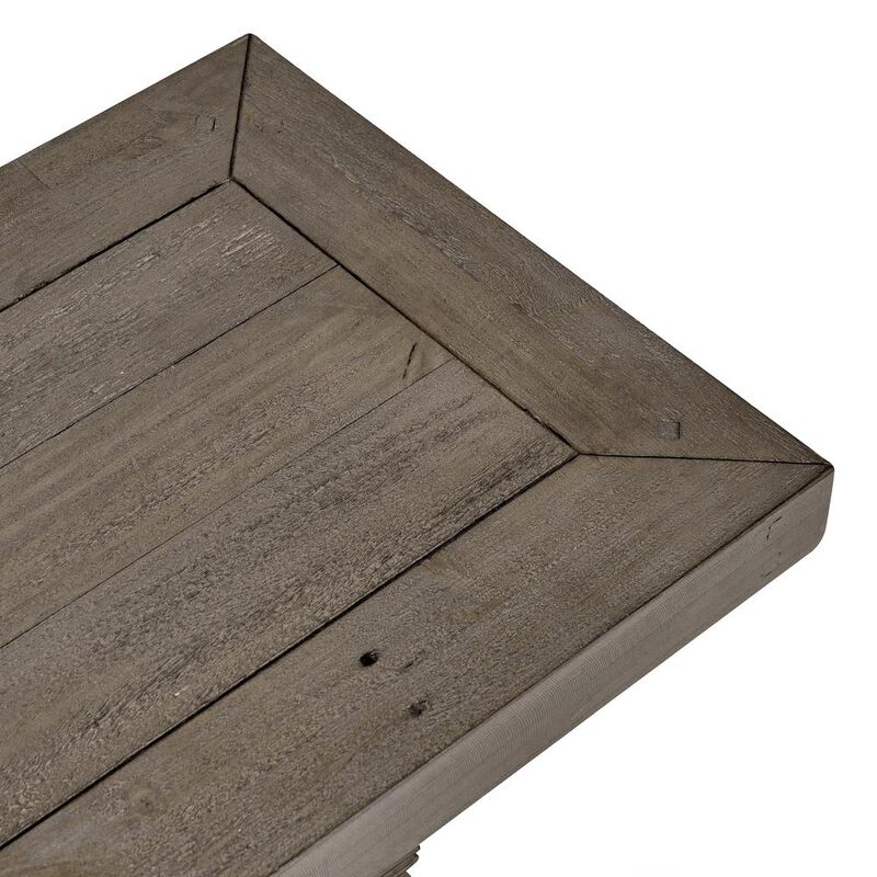 Rectangular Reclaimed Wood Bench with Trestle Base, Weathered Brown-Benzara
