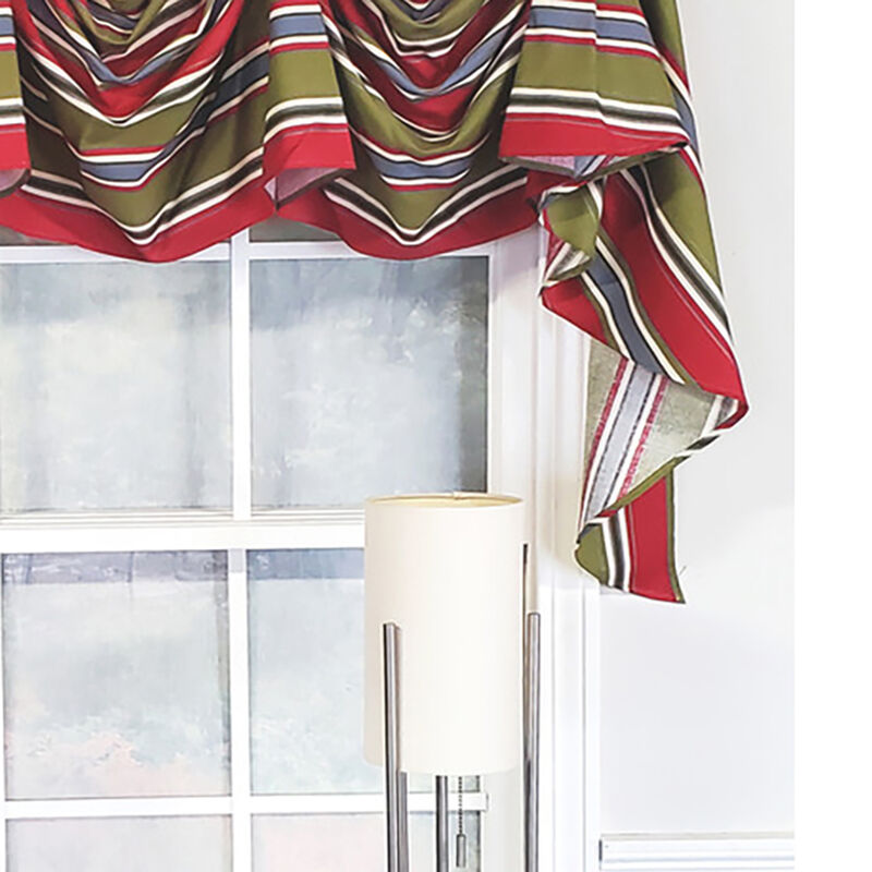 RLF Home Luxurious Modern Design Nigel Stripe Victory Swag 3-Scoop Window Valance 50" x 25" Ruby