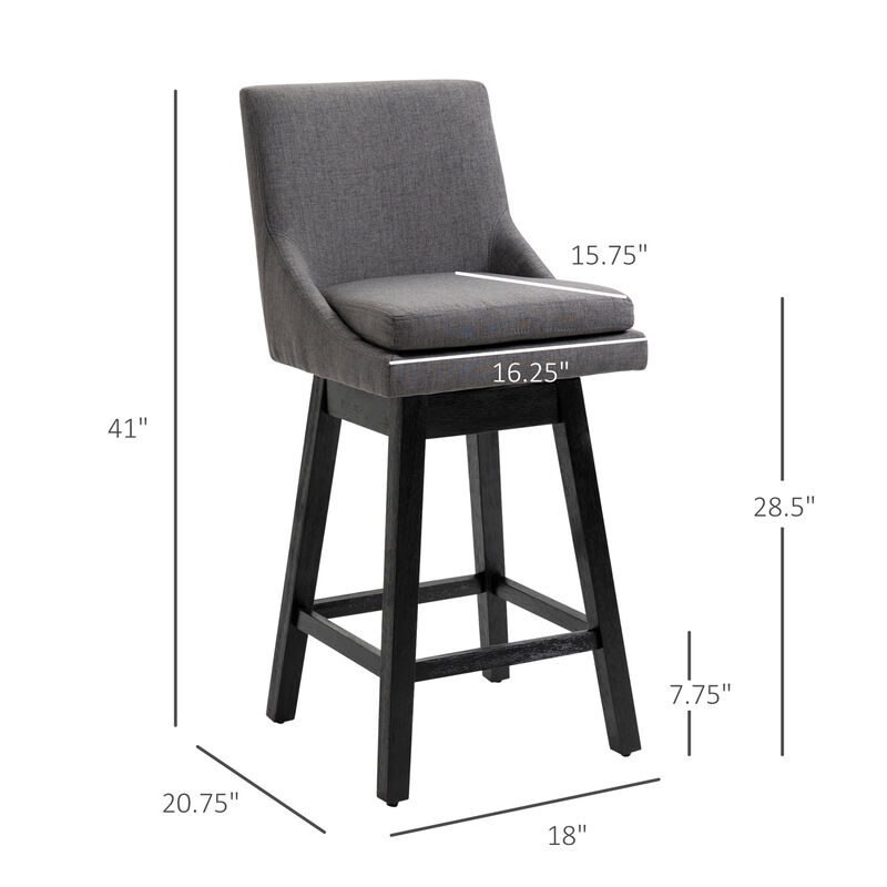 HOMCOM Bar Height Bar Stools Set of 2, Armless Upholstered Swivel Barstools Chairs with Soft Padding Cushion and Wood Legs, Dark Gray