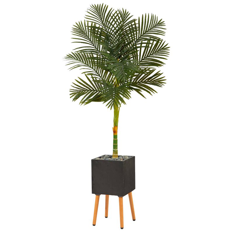 Nearly Natural 6-ft Golden Cane Palm Tree in Black Planter with Stand