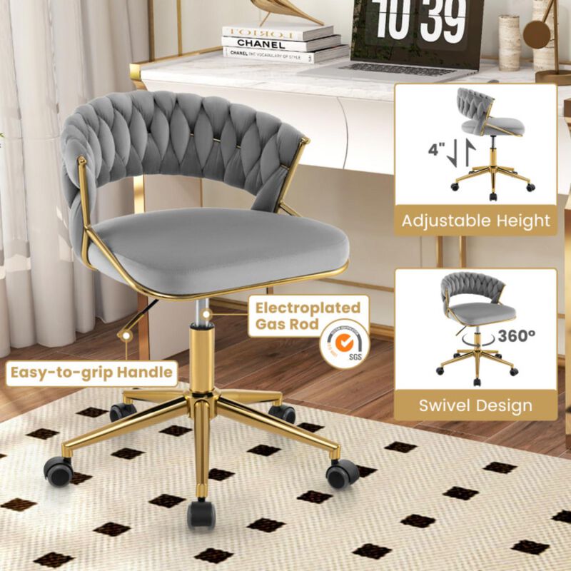 Hivvago 360° Height Adjustable Swivel Upholstered Desk Computer Chair with Hand-woven Back