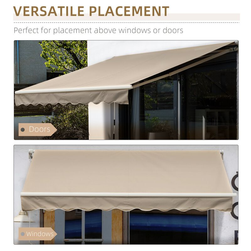 Retractable Awning 12' x 10' Manual Outdoor Sunshade Shelter for Patio, Balcony, Yard, with Adjustable & Versatile Design, Beige