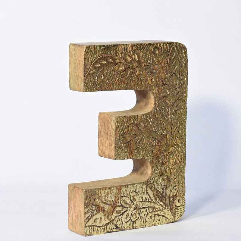 Vintage Natural Gold Handmade Eco-Friendly "3" Numeric Number For Wall Mount & Table Top Décor