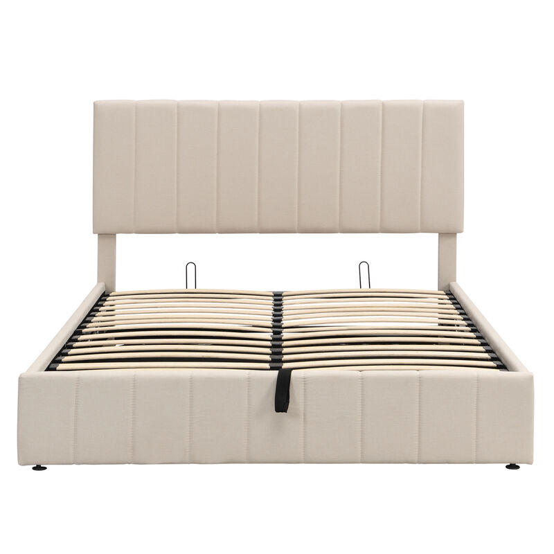 Queen size Upholstered Platform bed with a Hydraulic Storage System - Gray