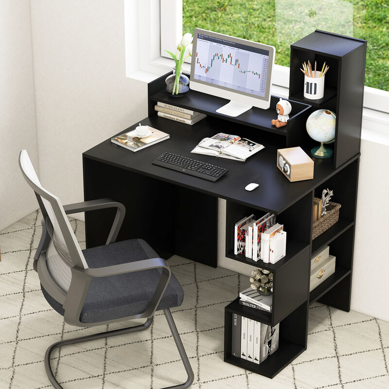 Modern Computer Desk with Storage Bookshelf and Hutch for Home Office