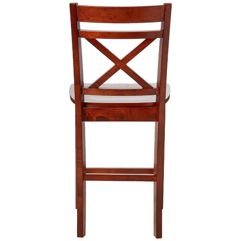 Wooden Counter Height Chair with Cross Back, Set of 2, Cherry Brown-Benzara