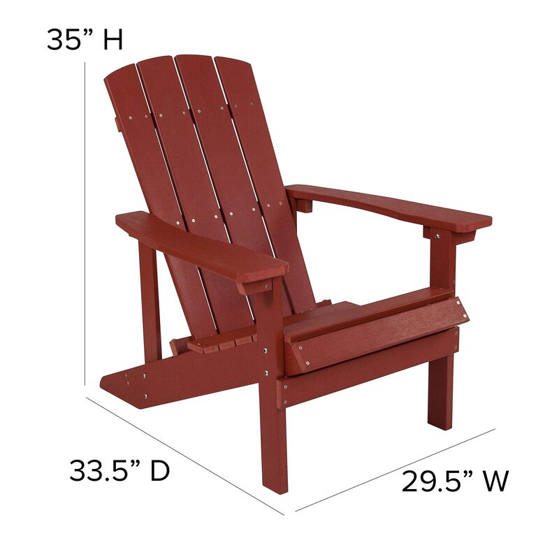 Flash Furniture Charlestown Commercial Grade Indoor/Outdoor Adirondack Chair, Weather Resistant Durable Poly Resin Deck and Patio Seating, Red