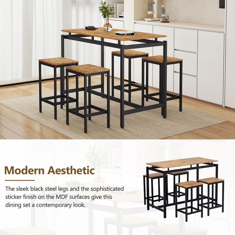 Merax 5-Piece Kitchen Counter Height Table Set, Industrial Dining Table with 4 Chairs