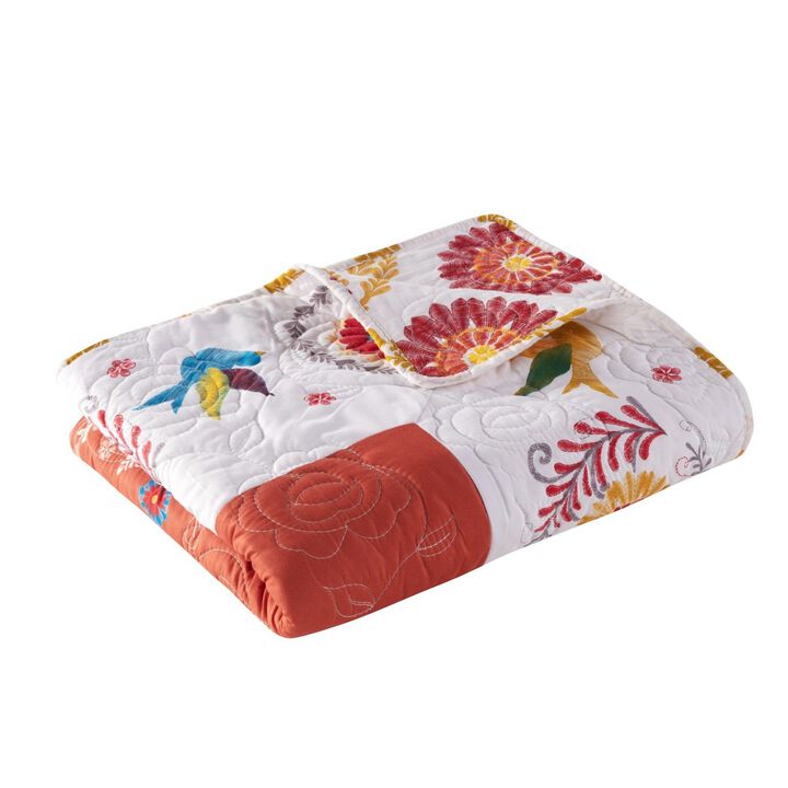 50 x 60 Inch Quilted Throw Blanket with Fill, Floral Print, Multicolor - Benzara