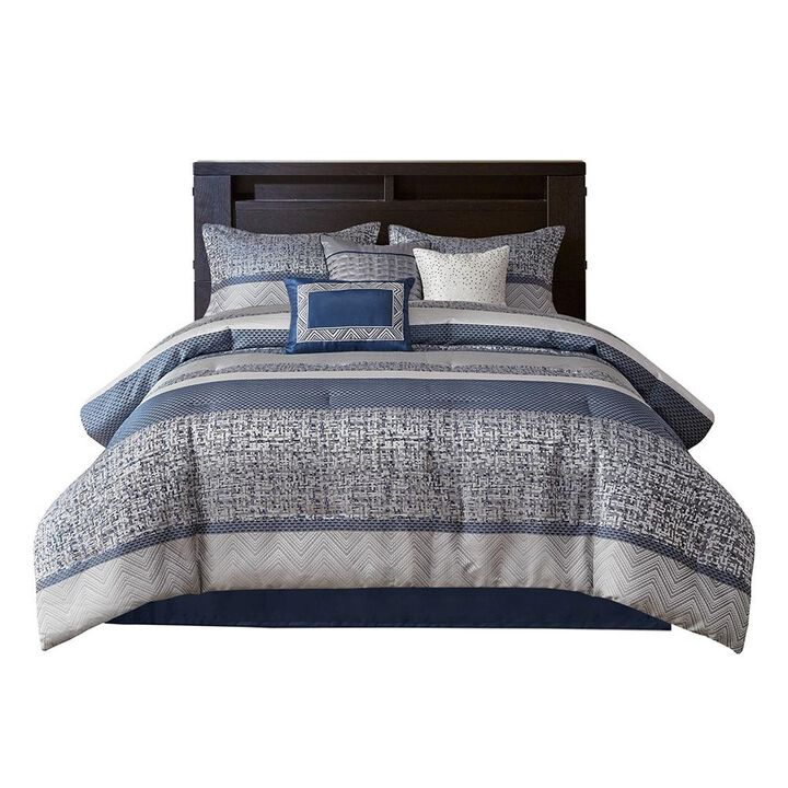 Belen Kox Navy 7 Piece Jacquard Polyester Comforter Set, Belen Kox