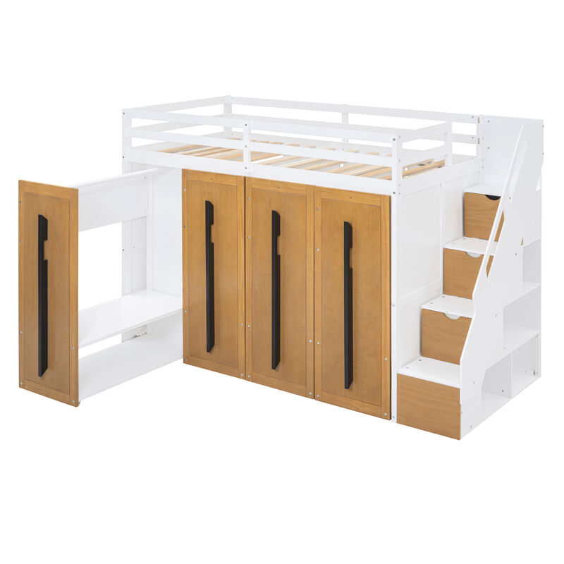 Merax Modern Loft Bed with Storage Stairs