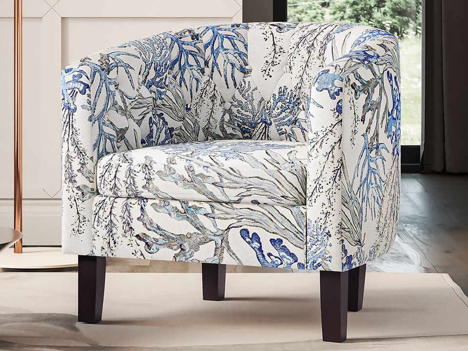 BELLEZE Accent Chairs for Living Room, Elegant Arm Chair Upholstered Tufted Barrel Chair Club Chair for Bedroom with Sturdy Legs and Linen Fabric - Berlinda (Blue Coral)