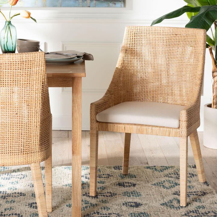 bali & pari Beata Natural Rattan Dining Chair - Handcrafted Wingback Accent Chair with Woven Detailing and Removable Cushion, Coastal Boho Seating for Kitchen or Dining Room